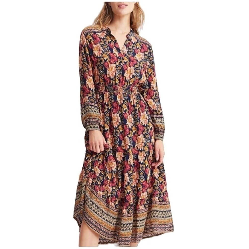 Anthropologie Othilia Boho Peasant Patchwork Midi Dress Size S Romantic Feminine